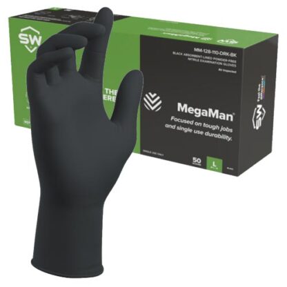 MEGAMAN NITRILE BLACK GLOVES 50 X BOX SIZE LARGE - Image 3