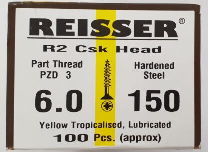 6.0 X 150 REISSER R2 FLAT COUNTERSUNK POZI SCREW 100 BO
